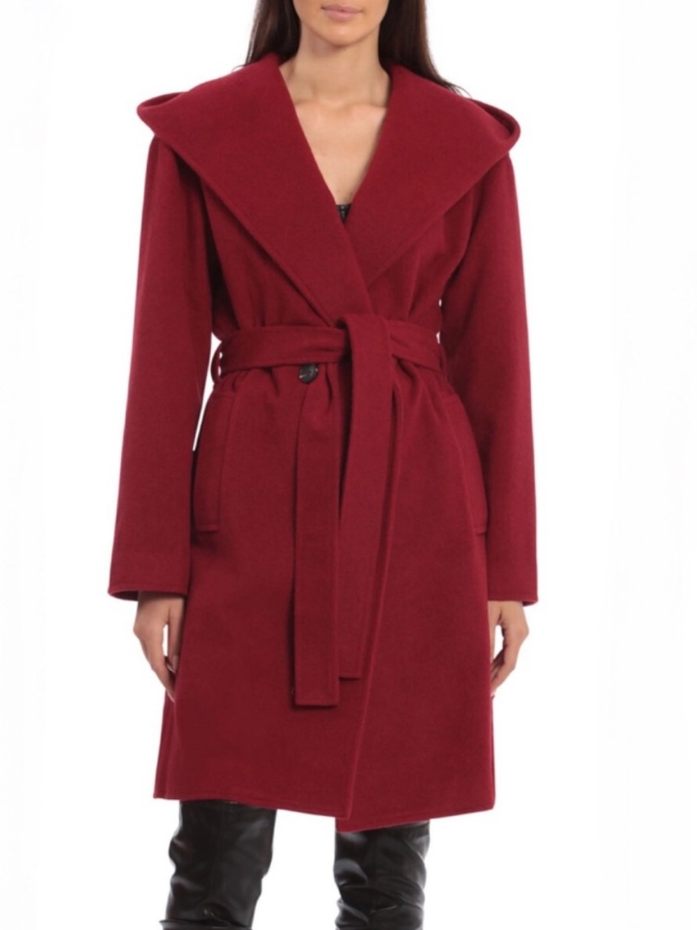 Avec Les Filles Terracotta Red Belted Wrap Coat Oversized Collar L
